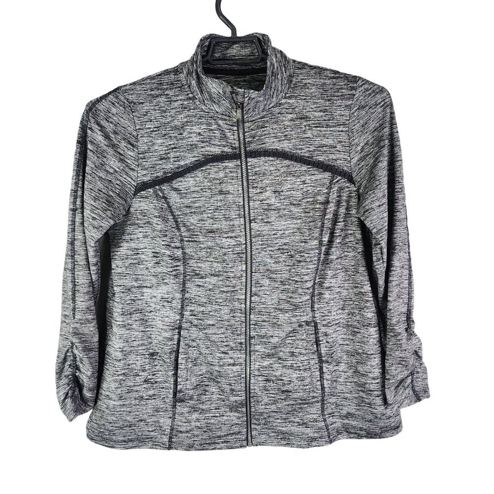 Womens Heathered Gray Activewear Jacket Full Zip V Logo Long Sleeve Size XL